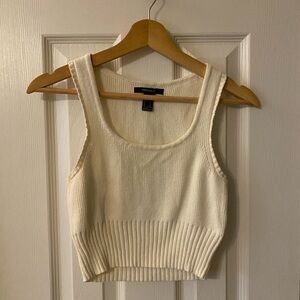 Forever 21 Cream Ribbed Knit Crop Top
